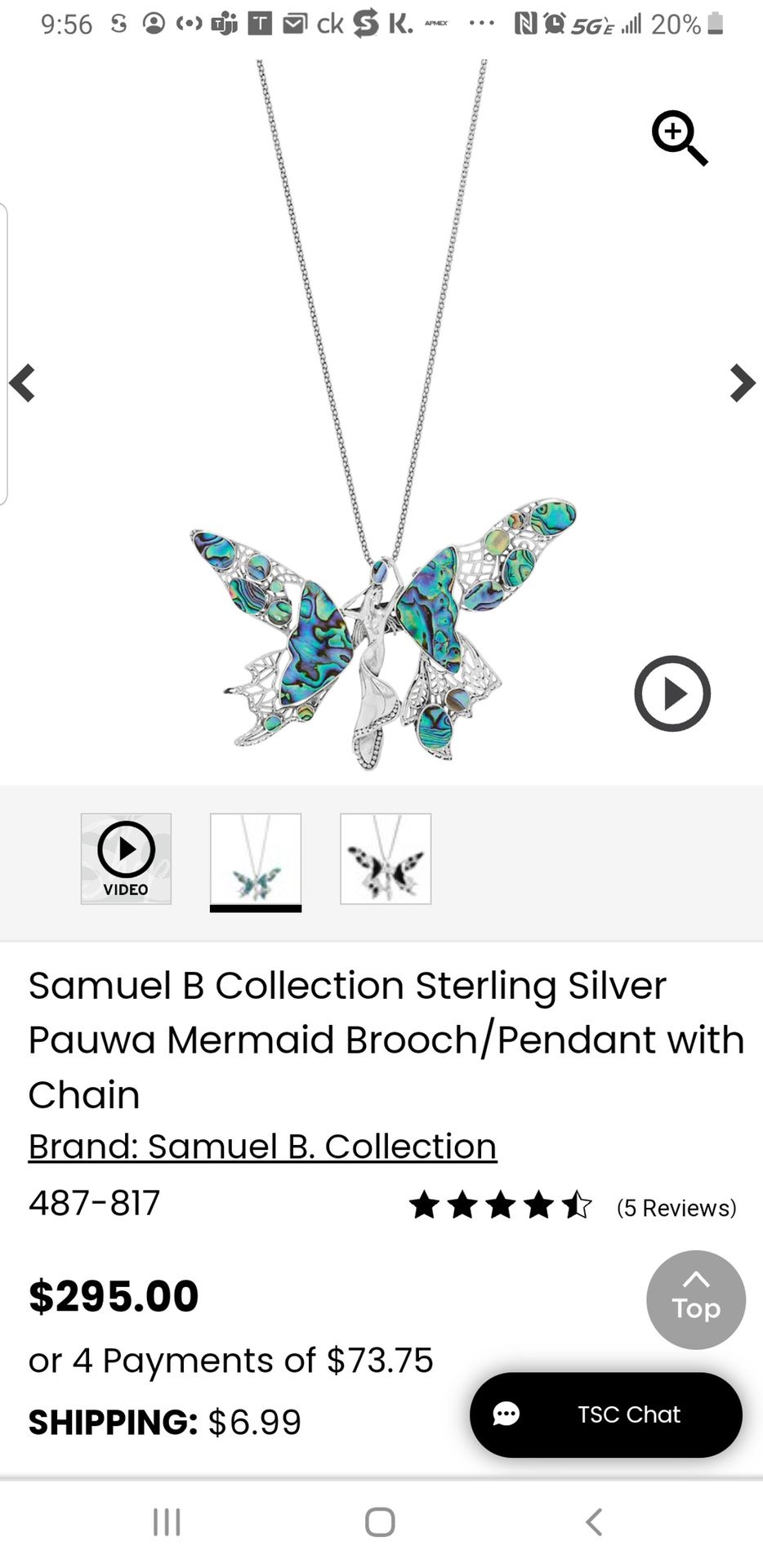 Samuel B Collection Sterling Silver Pauwa Mermaid Brooch/Pendant with Chain