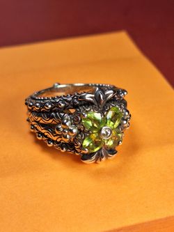 Barbara Bixby Sterling Silver & 18K Gold Peridot Lotus Flower Ring , Sz 7