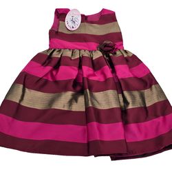 La Princesa Metallic Striped Party Dress - Girls Size 5 (New)