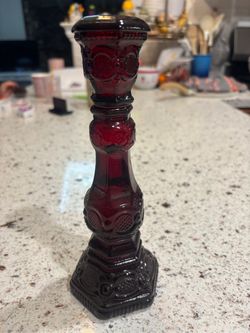 Ruby Red Glass Candlestick Holder