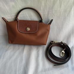 Longchamp Le Pliage Cognac Mini Handbag With Strap