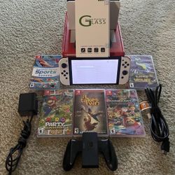  Switch OLED Model HEG-001 Handheld Console 64GB White w/ 5 Games Extras