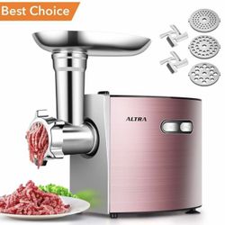Electric Meat Grinder, ALTRA Stainless Steel Sausage Stuffer Maker & Meat Mincer Machine [2000 W Max ETL Approved] with 3 Grinding Plates, 2 Blades.