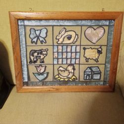 Country Scene Painted Glass Wall Hanger.