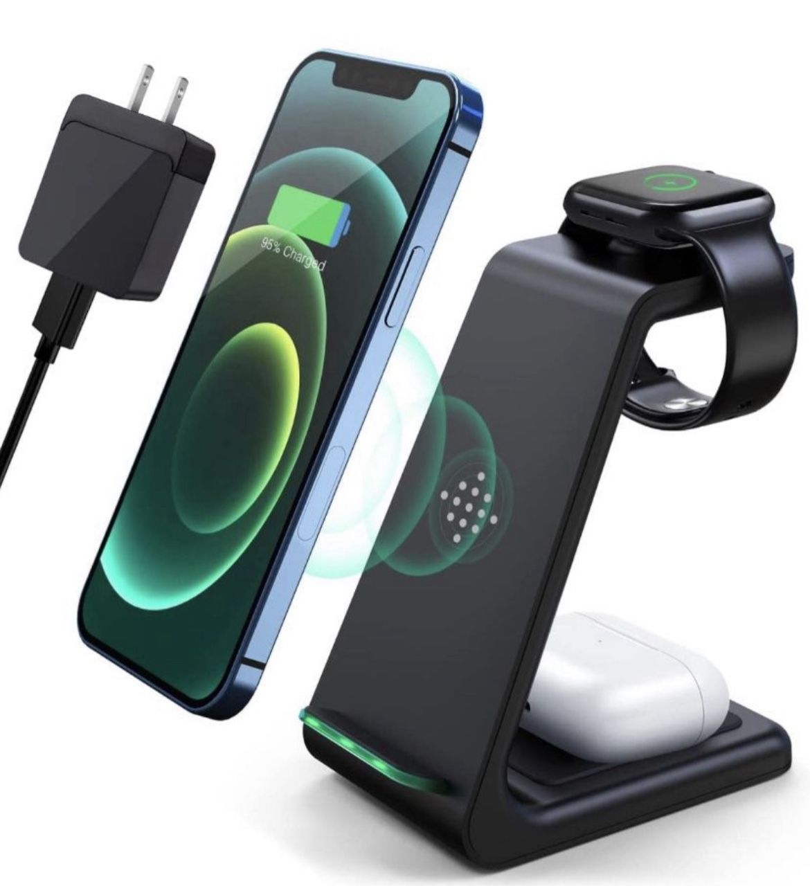 Wireless Charging Station, 3 in 1 Fast Desk Charging Station, Wireless Charger Stand for iPhone 15/14/13/12/11 Pro Max/X/Xs Max/8/8 Plus, AirPods 3/2/