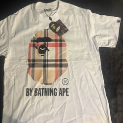 Brand New BAPE Plaid Big Ape Head Tee - White Check “BY BATHING APE” - Size L | NWT 