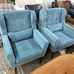 Set of 2 Accent Arm Chairs for Living Room, Chenille Upholstered Mid Century Mordern Armchair