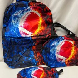 Sport Football Teens Schoolbag Backpack With Lunchbox Durable Pencil Box 3 Piece