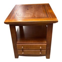 Wood End Table with Drawers and Shelf