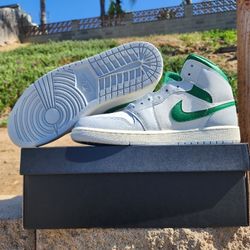 Size 12 Nike Air Jordan 1 Mid  "Summit White/Pine Green/Pure Platinum