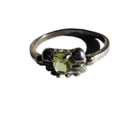 Oval Radiant Cut Green Peridot Ring Size 7.5 Solid Silver Bow Style