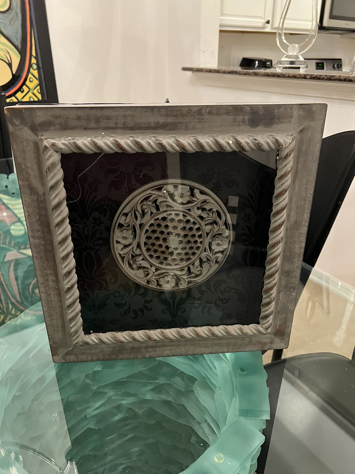 Silver Mirror Glam Floral Wall Decor Framed Decoration (16L x 16H)