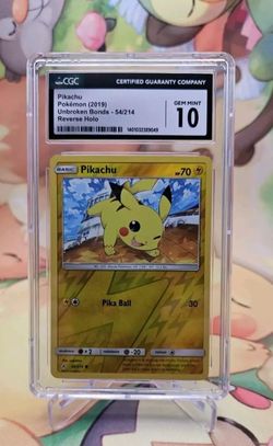 POP 10! CGC 10 2019 Pokemon S&M Pikachu Reverse HOLO Foil Unbroken Bonds 54/215
