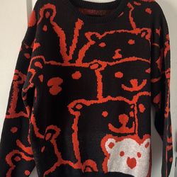 Men’s Black/Red/White Teddy Bear Print Sweater