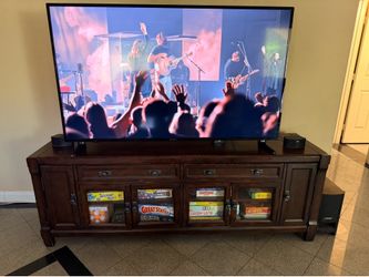 TV Stand with Decor Display / Storage Solid Oak