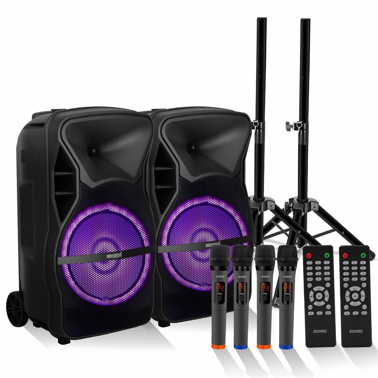 5Core 12 inch PA Portable Bluetooth Party Speaker Karaoke Boombox + 2 Wireless Mics ACTIVE HOME 12 2-MIC 2PCS