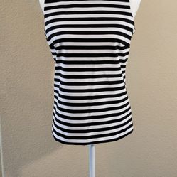 Michael Kors Black and White Stripe Sleeveless Top Size M