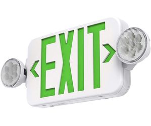 Green Led Exit Sign Emergency Light Combo Adjustable Two Head, Double Sided and Battery Backup Exit Light, Contractor Select, AC 120/277V (1 Pack)