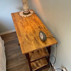 Wood And Red Iron Side Table