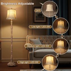 66" Traditional Carved Resin Floor Lamp with Faux Leather Shade