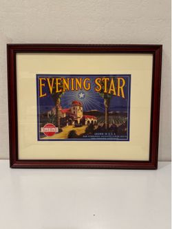 Evening Star Ptint framed wood 19” t 16” wide