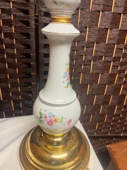 Porcelain Floral Table Lamp with Brass Base