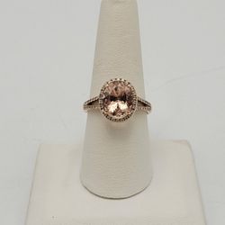 14kt Rose Gold Morganite and Diamond Ring Size 8.5