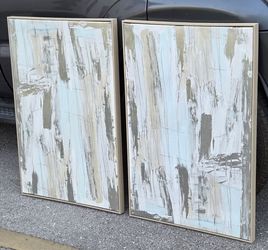 Abstract wall art pastel colors framed canvas SET 36x24 each