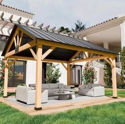Outdoor Wood Gazebo with Metal Roof