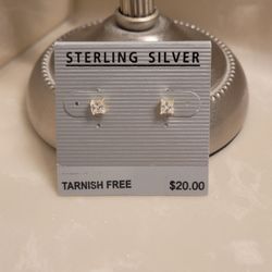 Sterling Silver and CZ Square Cut Earrings 