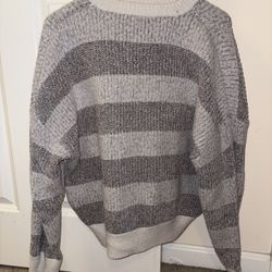Forever 21 Striped Grey and White Heavy Weight Sweater