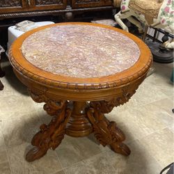 Round Table With Marble AndThree Carved Dragons