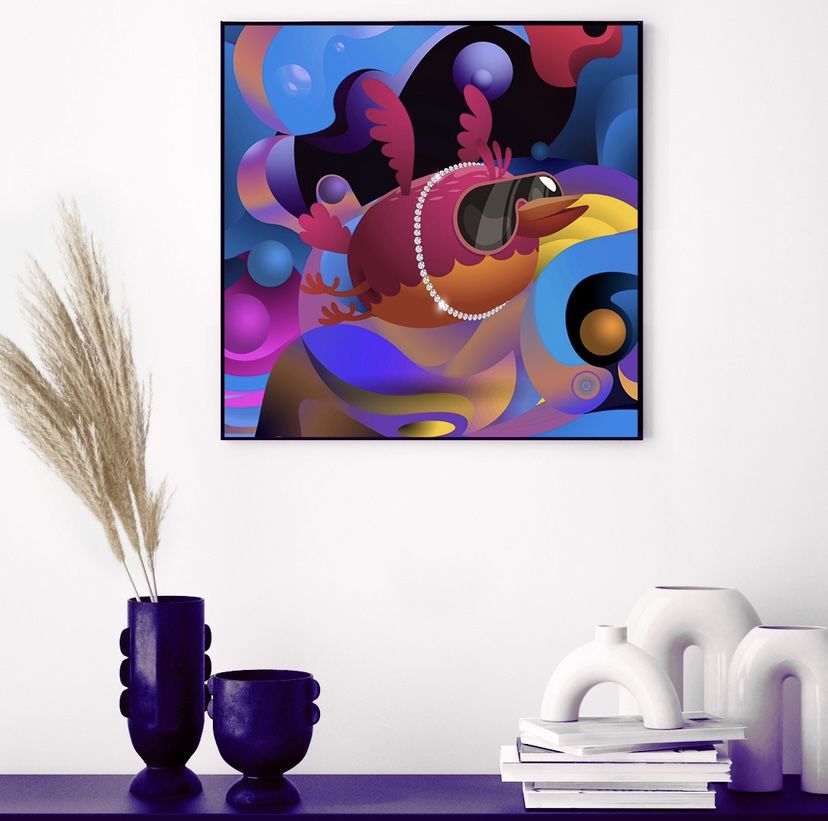 Bubblegum Drippy Birdz Framed Art 8”x8”