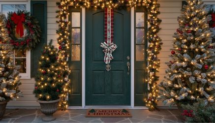 Holiday plaid Nutcraker double bow door swag