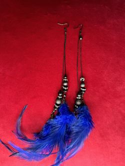 Blue feather earrings