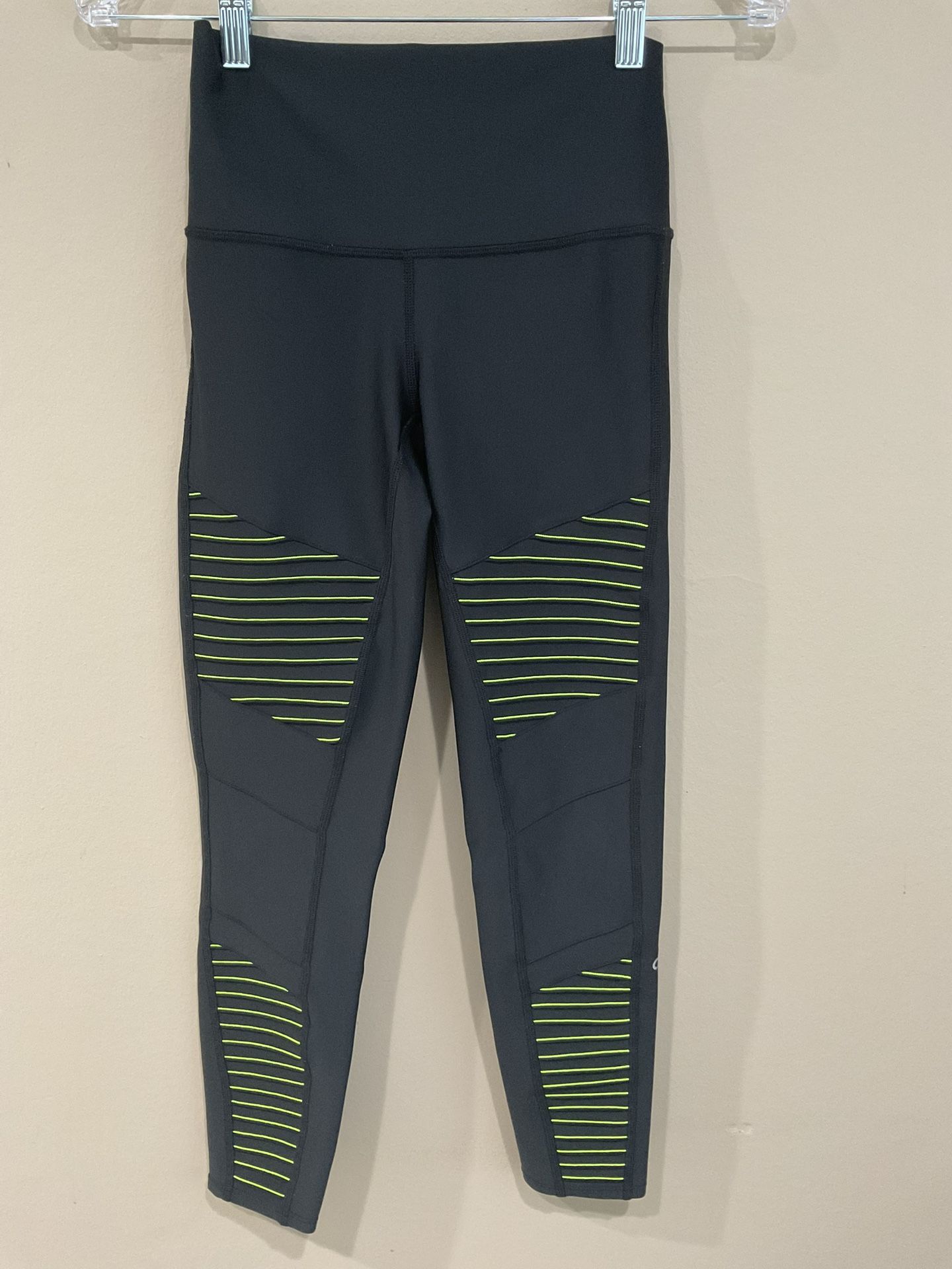 ALO Yoga Black/Yellow Super Quality Low Mid Yoga Leggings, Size 8