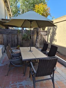 Patio Dining Set with Umbrella – Table, 6 Chairs, and Umbrella