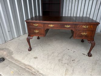 Vintage Wooden Executive Desk with Leather Top and Claw Feet