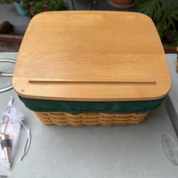 Longaberger Longaberger 2001 Card Keeper Basket Green Liner With Protector Wooden Lid