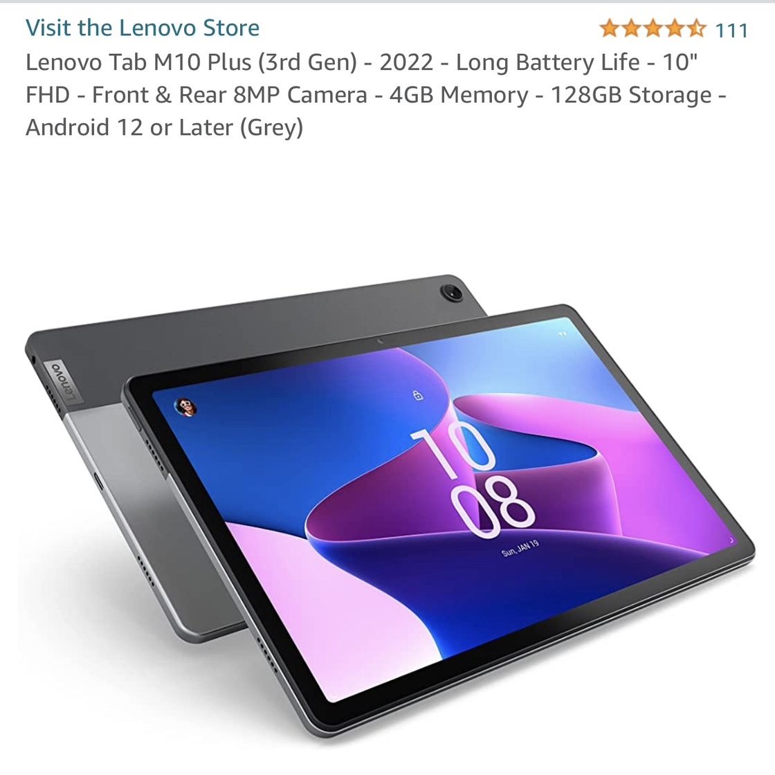 Lenovo Tab M10 Plus (Gen 3) 128GB Storage 4GB RAM Tablet for Sale