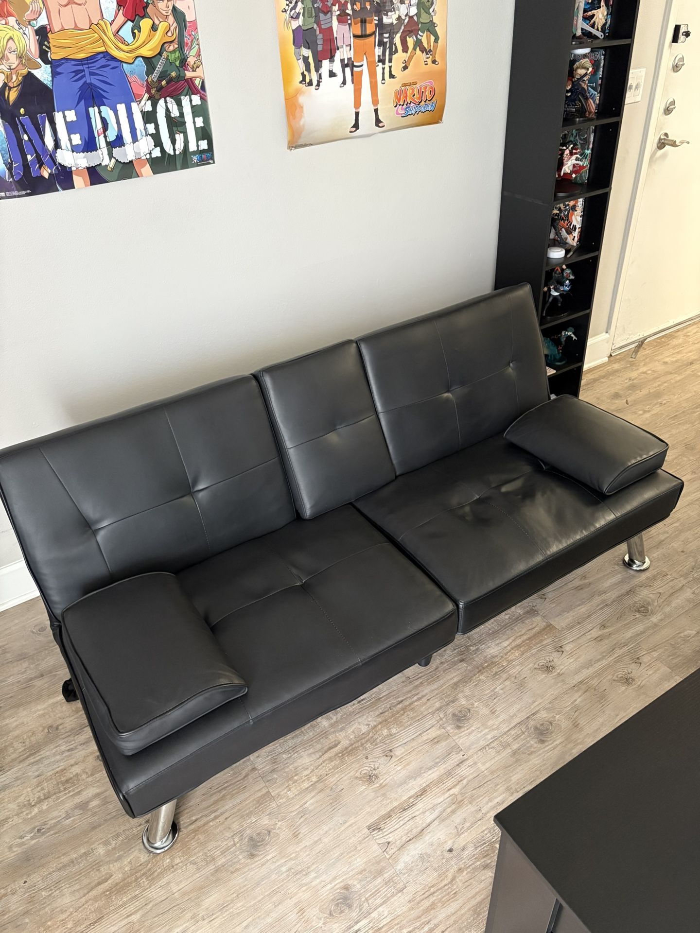 Black Faux Leather Futon Sofa
