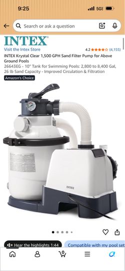 Intex SX2100 Krystal Clear Sand Filter Pump – 2100 GPH (Like New)