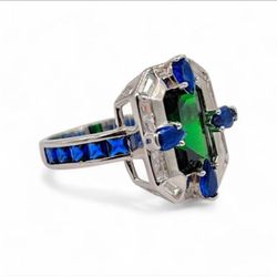 Ring Silver Emerald Sapphire 