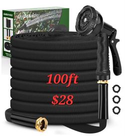 Garden Hose 100ft, 3/4" GHT Non-Expanding Water Hose Lightweight, Flexible Garden Hose with 10 Function Nozzle, Kink-Free, Sturdy, High-Pressure, Abra