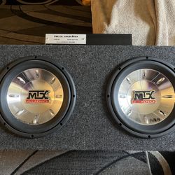 BOX W/2 MTX AUDIO 10IN SUBWOOFERS THUNDER 6000 AND  MA  AUDIO M689! AMPLIFIER 800 WATTS 2 CHANNELS