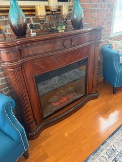 Electric Fireplace with Wood Mantel Cabinet