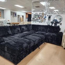 Black Plush Sectional With Sleeper And Storage REAL PRICE