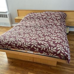 Full Size Real Wood Platform Bed With Drawers And Attached Side Table With Drawers