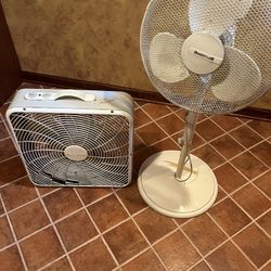 2 Fans for 25.00 Dollars ! Box Fan & Rotating Stand Fan - Great For Home, Workshop, Cabin, or Classroom !