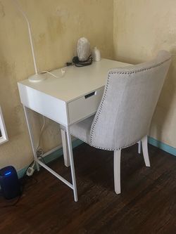 White Desk with Drawer and Chair Set